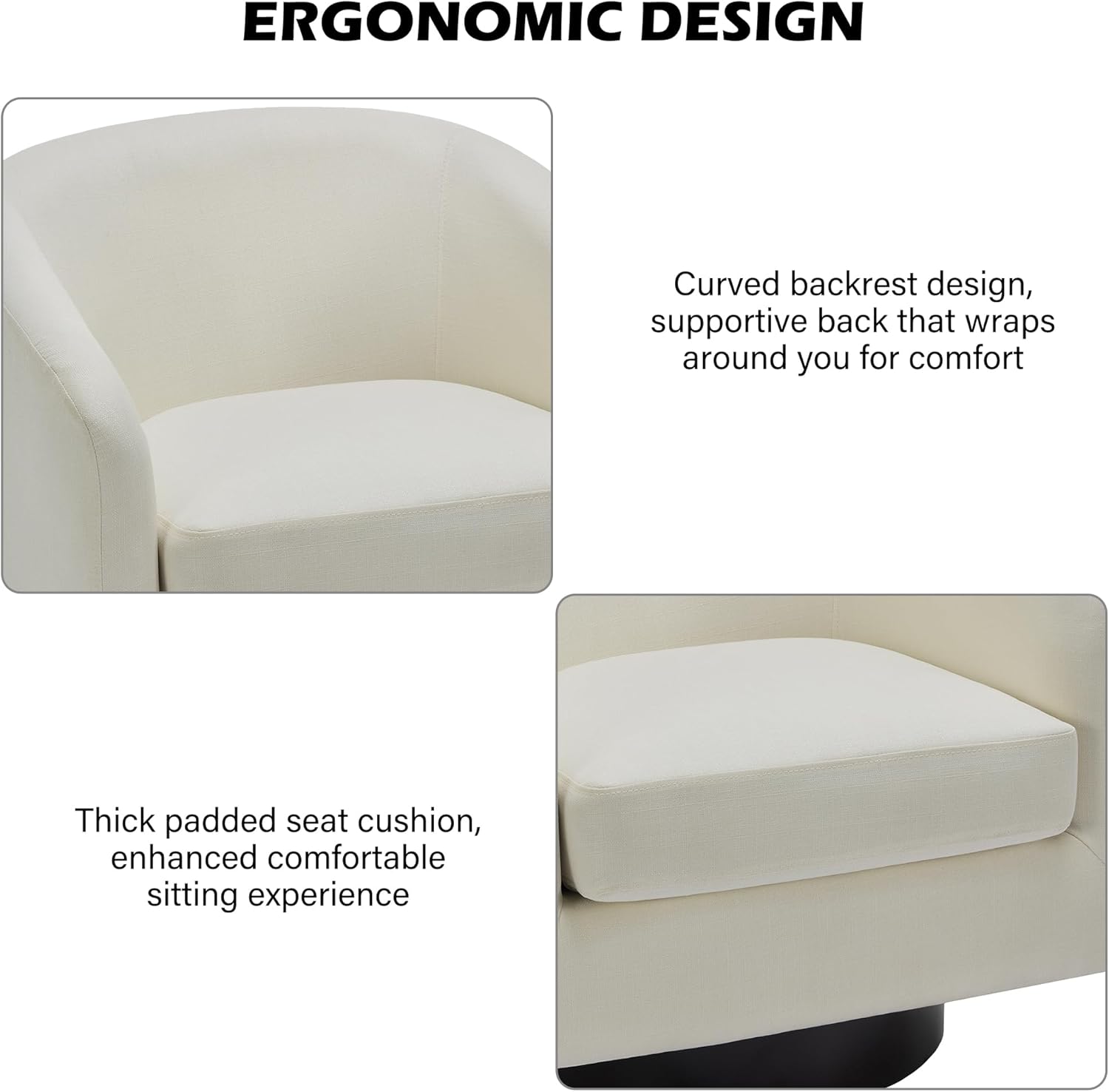 Swivel Barrel Accent Chair, Modern Round Linen Arm Chair for Living Room, Bedroom, Comfy Club