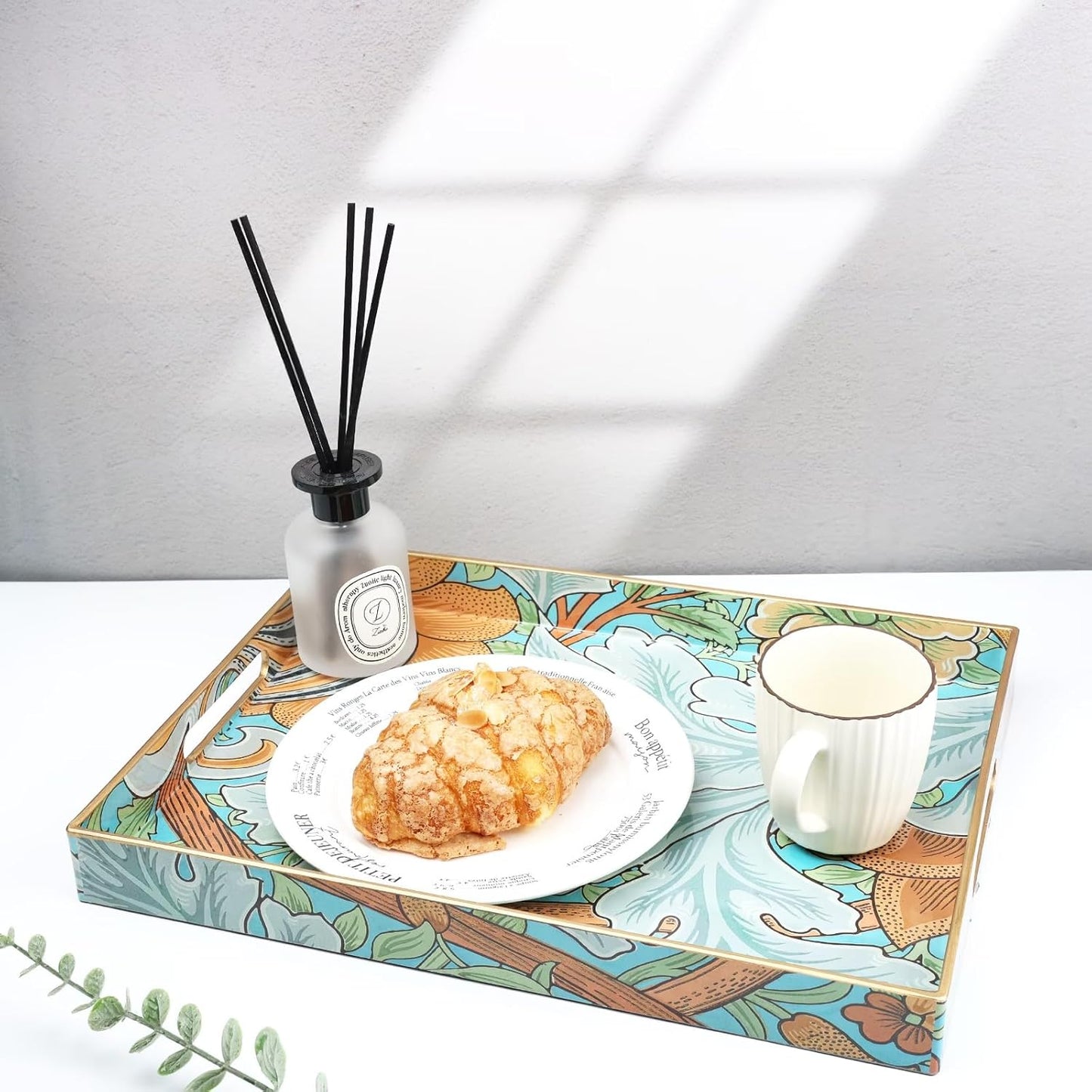 Spsyrine Serving Tray with Handles, Plastic Decorative Tray for Coffee Table, Living Room, Home