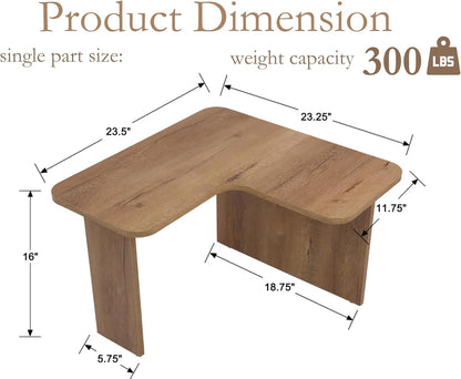 VESCASA Modern L Shaped Nesting Coffee Table Set of 2 Modular Rectangle Walnut Wood Table for