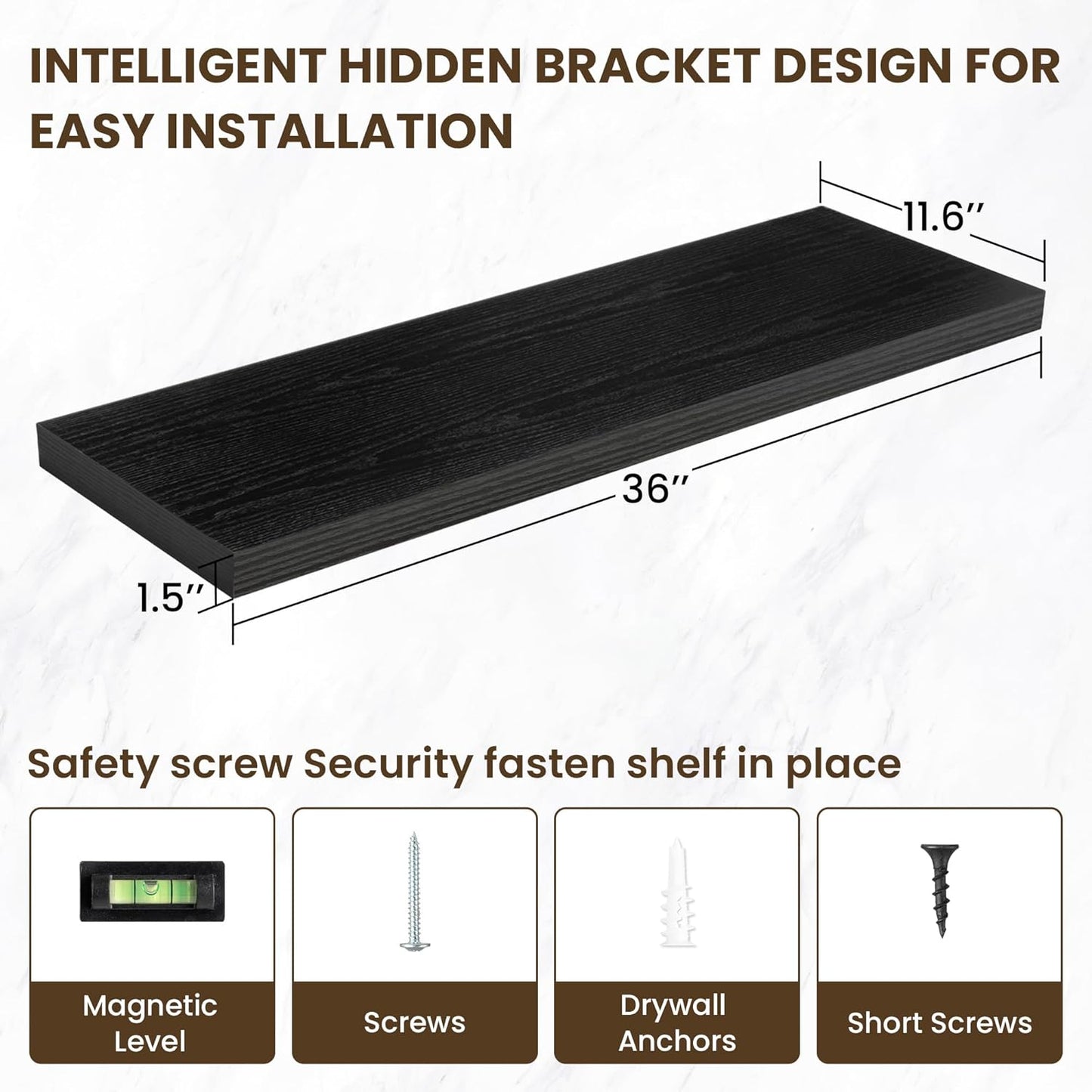 36 Inch Floating Shelves, 12 Inch Deep Floating Shelves for Wall, Floating Shelf with Invisible