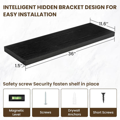 36 Inch Floating Shelves, 12 Inch Deep Floating Shelves for Wall, Floating Shelf with Invisible
