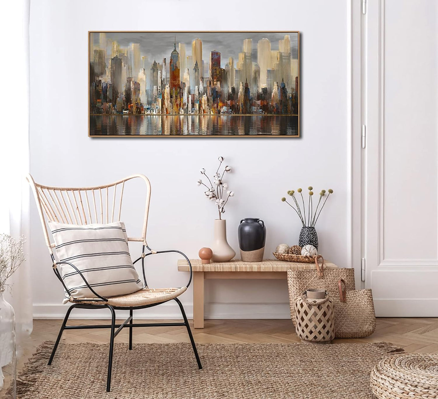 Mofutinpo Abstract Modern Canvas Wall Art for Living Room Cityscape New York Wall Decor City Theme