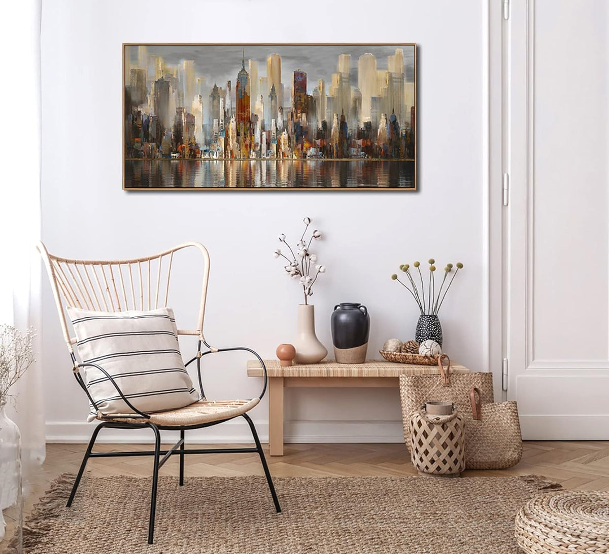 Mofutinpo Abstract Modern Canvas Wall Art for Living Room Cityscape New York Wall Decor City Theme