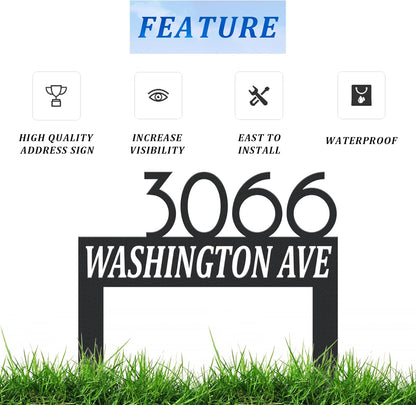 Personalized Modern Large Metal Address Sign for Yard, Custom House Number Sign Street Name Plaque