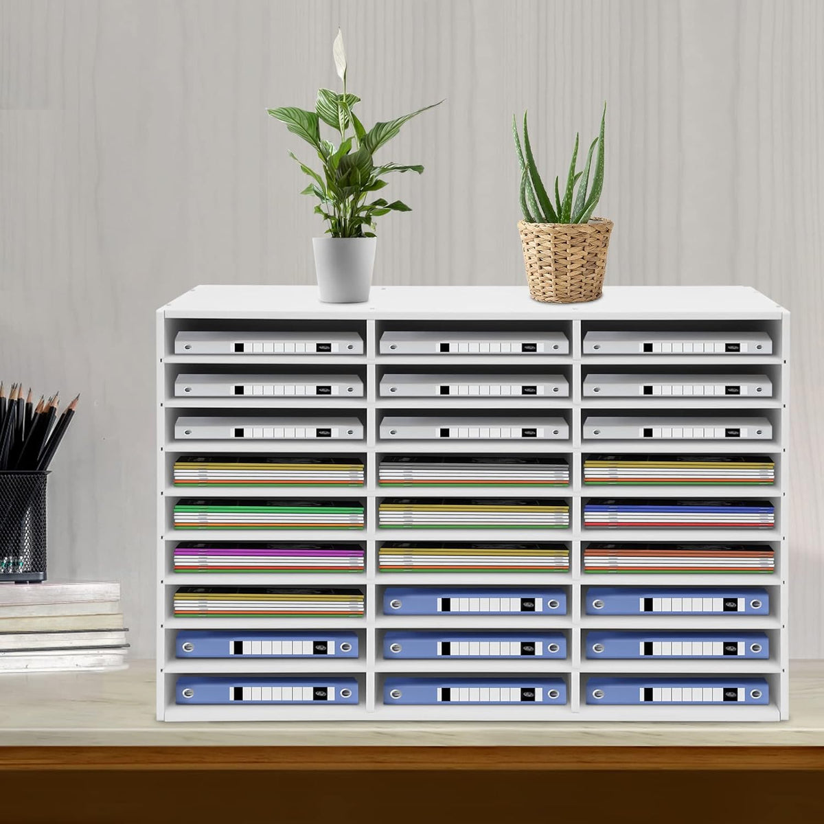 Literature Organizer 27 Slots Compartments Desktop File Sorter Mail Center Paper Storage Cabinet