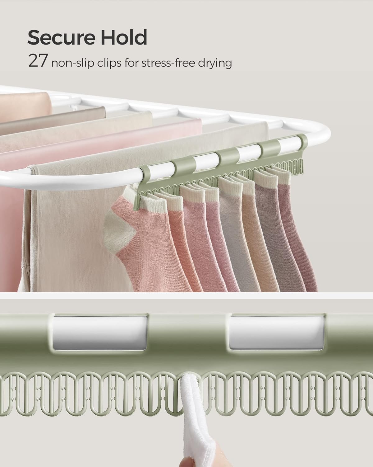 SONGMICS Clothes Drying Rack, with Sock Clips, Metal Laundry Rack, Foldable, Space-Saving