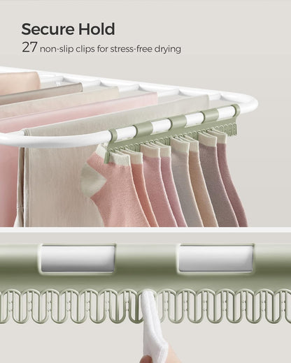 SONGMICS Clothes Drying Rack, with Sock Clips, Metal Laundry Rack, Foldable, Space-Saving