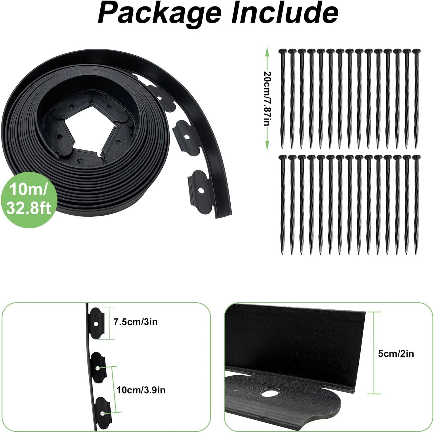 Garden Edging Border 33ft, 2in Tall Plastic Straight Top Lawn Edging Landscaping Edging Kit with