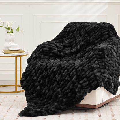 Ultra Soft Luxury Faux Fur Twin Blanket for Counch,Fuzzy Fluffy Plush Warm Cozy Elegant Wrinkled