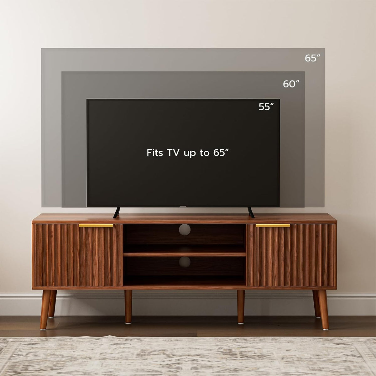 TV Stand for Living Room, Mid Century Modern Entertainment Center for 55/60/65 inch TVs, TV Console