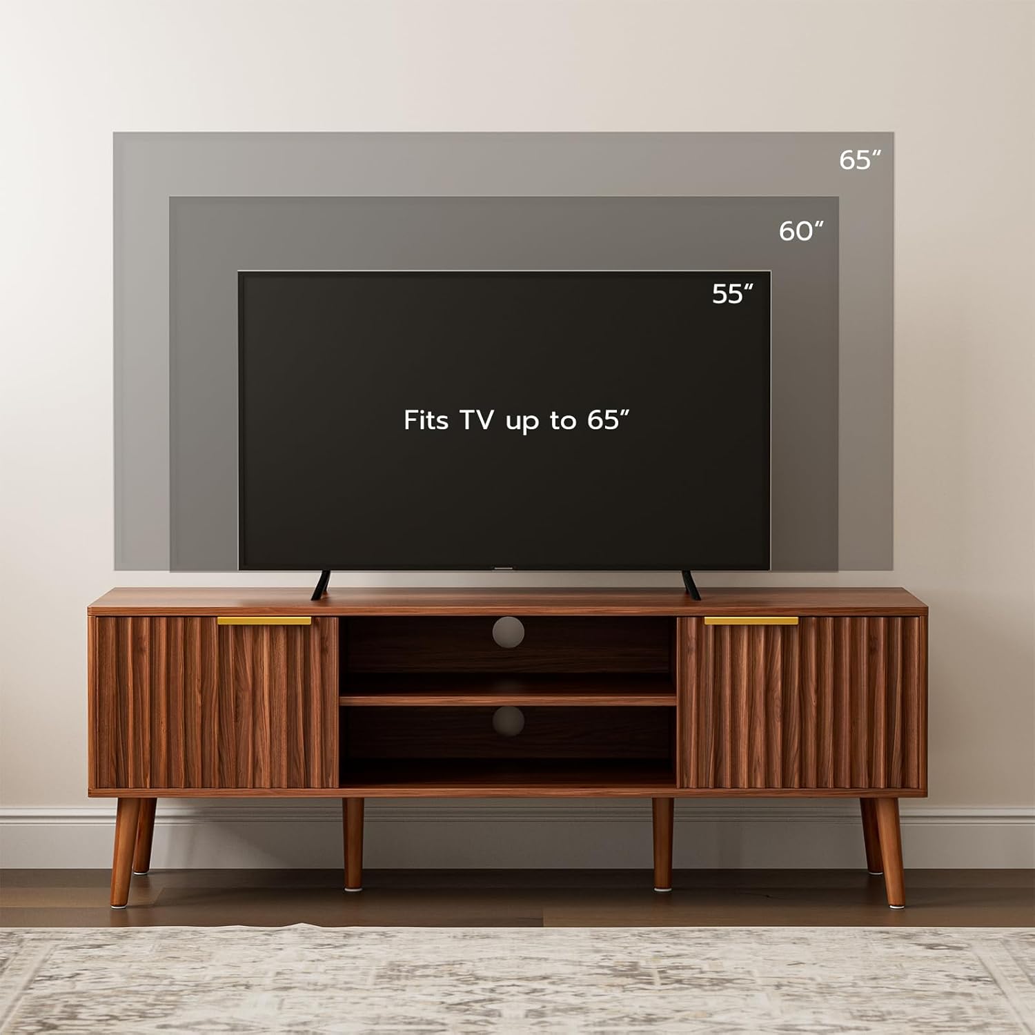 TV Stand for Living Room, Mid Century Modern Entertainment Center for 55/60/65 inch TVs, TV Console