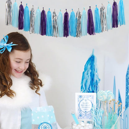 Purple-Blue Silver Frozen Party-Decorations Tassel-Garland -20pcs Winter Girl Birthday New Year