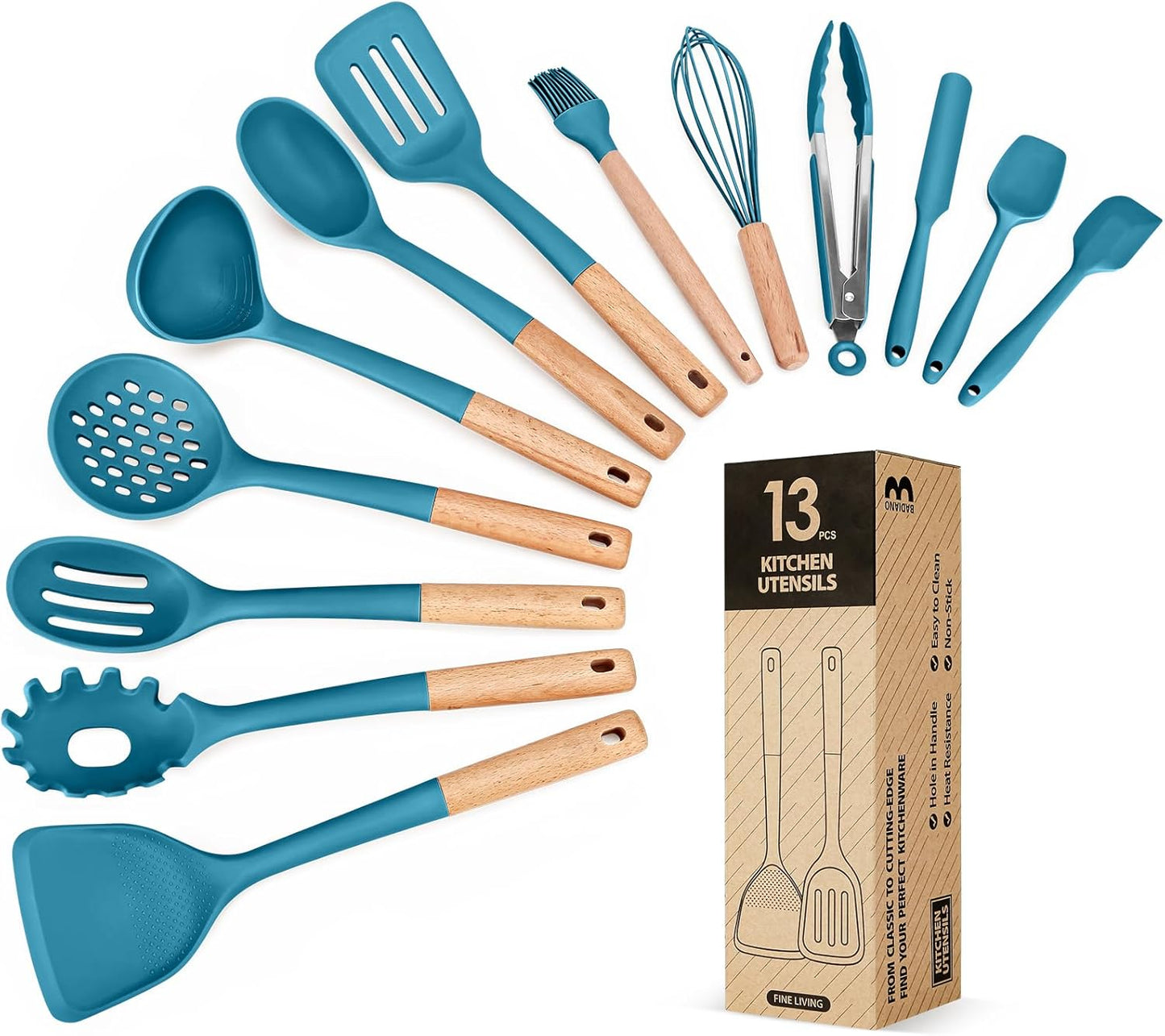 Kitchen Utensils Set, 13PCS Silicone Cooking Utensils, Heat Resistant Kitchen Utensil Spatula Set