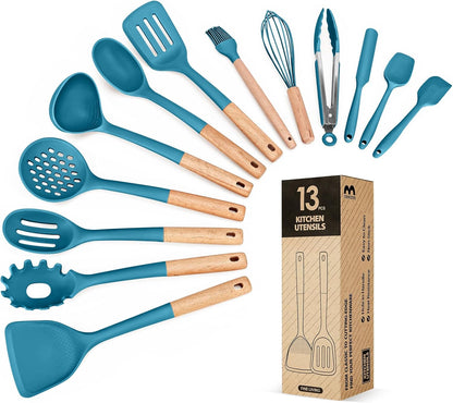 Kitchen Utensils Set, 13PCS Silicone Cooking Utensils, Heat Resistant Kitchen Utensil Spatula Set