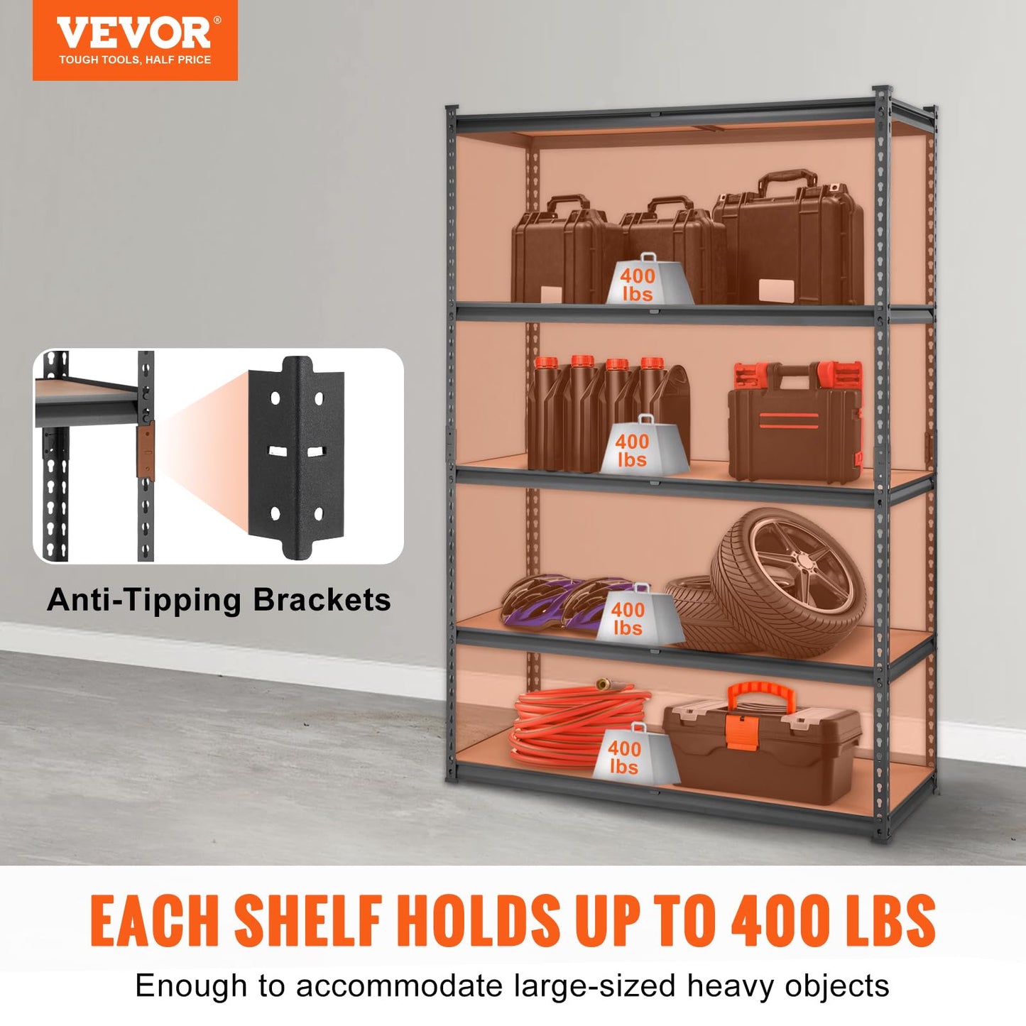 VEVOR Storage Shelves 5-Tier Adjustable 2000 lbs 48"x18"x72" Shelving Unit
