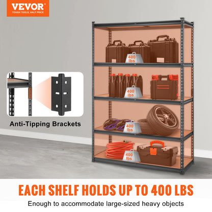 VEVOR Storage Shelves 5-Tier Adjustable 2000 lbs 48"x18"x72" Shelving Unit