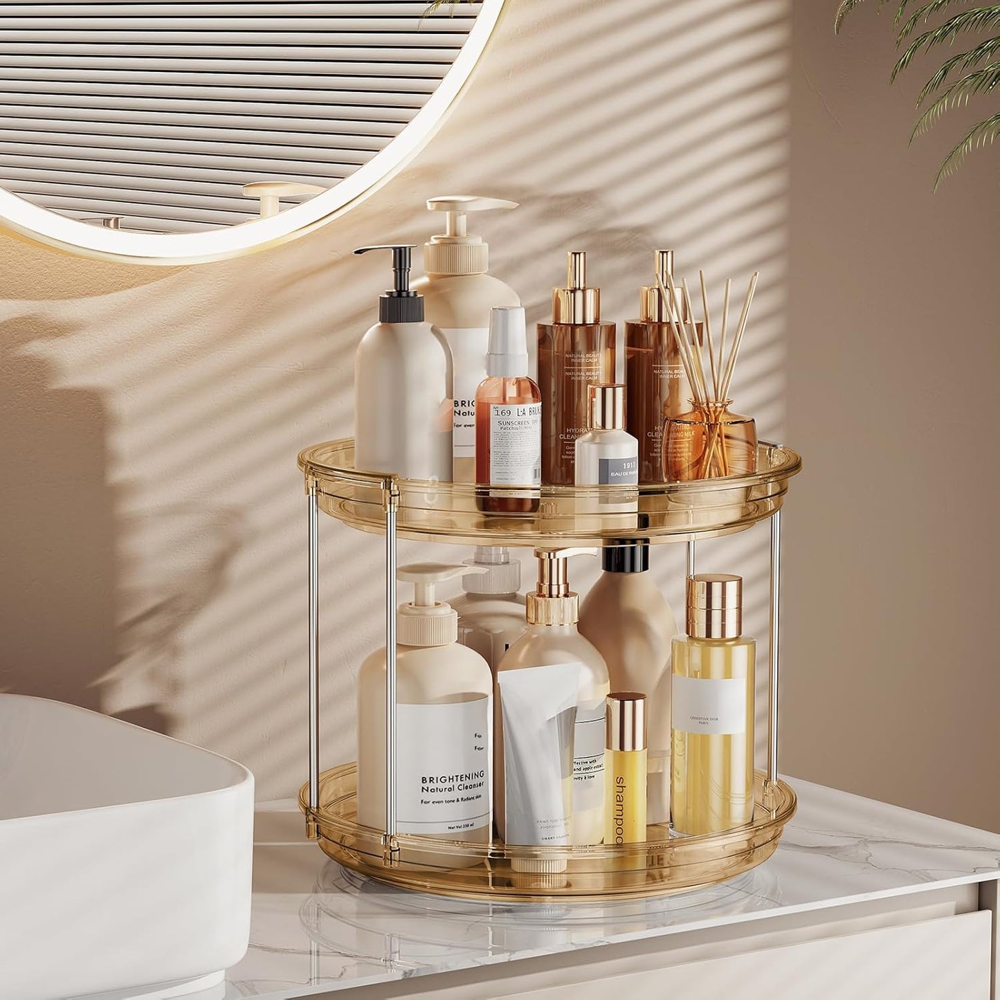 LAMU 2 Tier Lazy Susan Turntable Organizer 9.25'' Rotating Spice Rack Organization for Cabinet