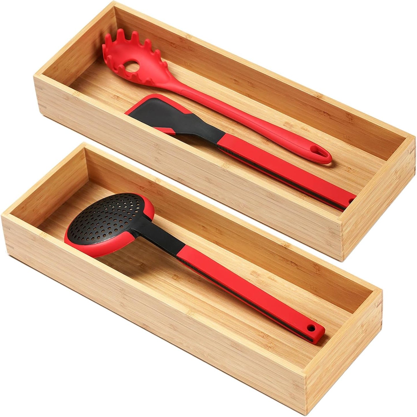Umilife Bamboo Kitchen Utensils Organizer, Extra Long High Silverware Drawer Holder, Flatware