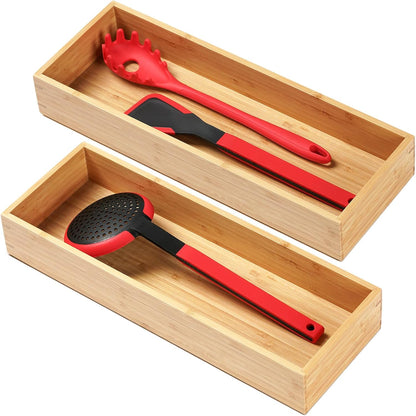 Umilife Bamboo Kitchen Utensils Organizer, Extra Long High Silverware Drawer Holder, Flatware