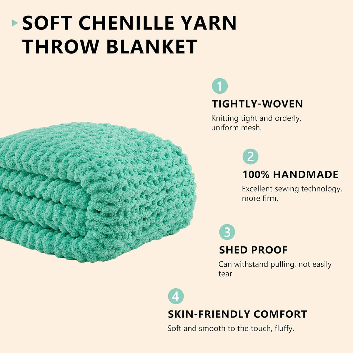 L'AGRATY Chunky Knit Blanket Throw: 50''x60'' Chenille Chunky Knitted Throw Blanket for Bed Couch
