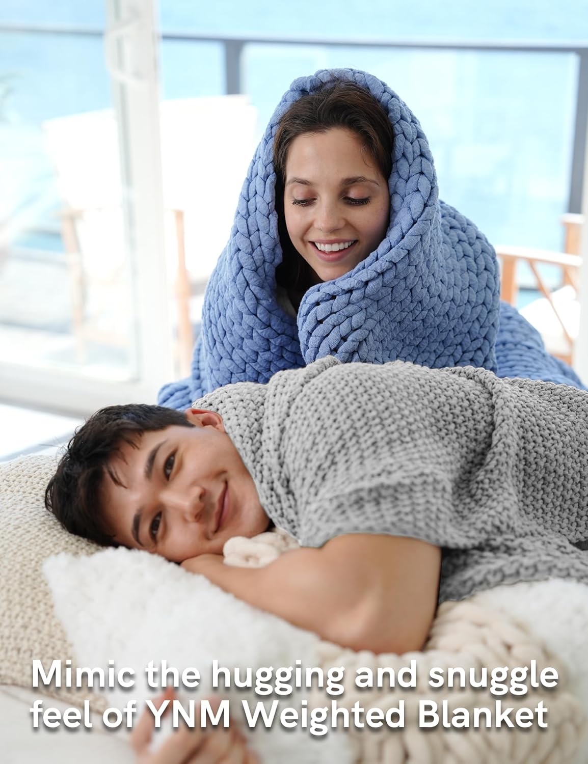 YnM Chunky Cotton Knit Throw Blanket, Cable Knit Throws for Bed Couch Sofa, Comfy & Relaxing