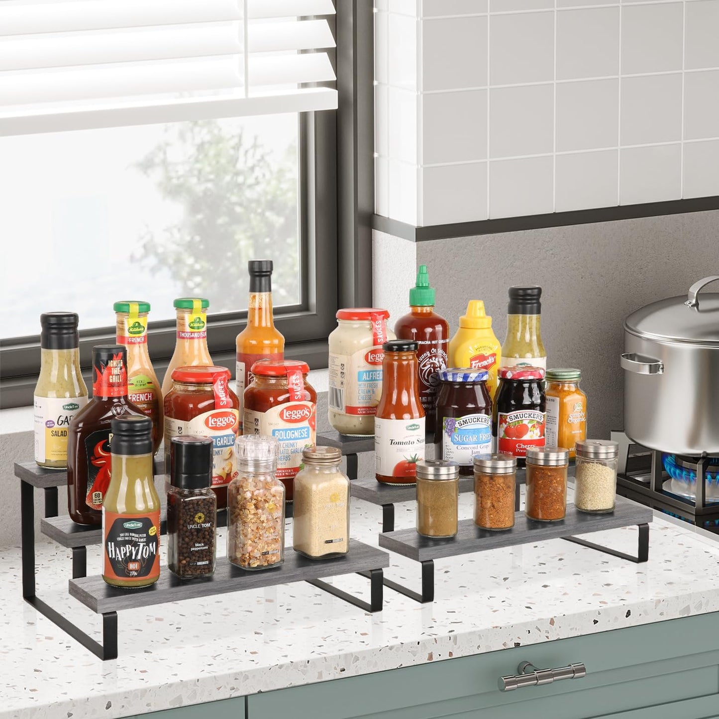 YINMIT Wooden Display Riser Stand, Tiered Perfume and Cologne Organizer Stand, 3 Tier Spice Rack