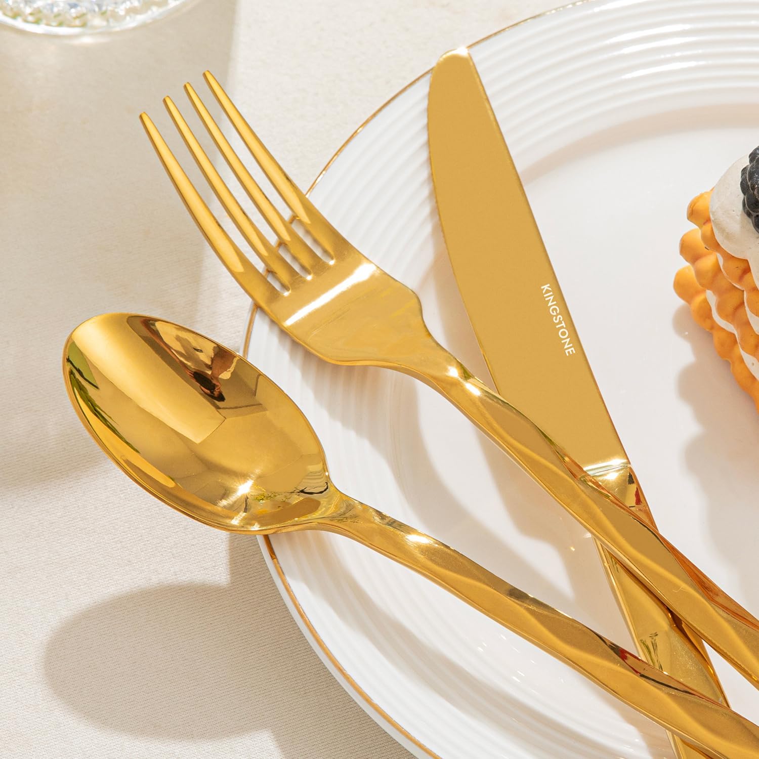 KINGSTONE Gold Silverware Set, Luxury 60 Piece Flatware Set for 12, 18/10 Stainless Steel Cutlery