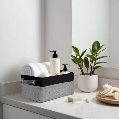 DECOMOMO Small Storage Basket, Closet Storage Bins, Baskets for Organizing Shelves (Grey & Black