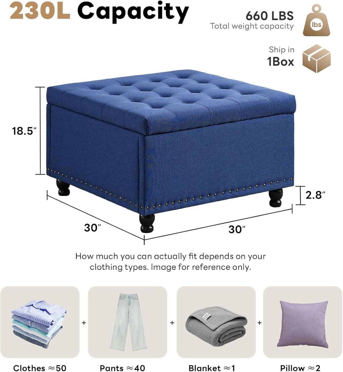 Tbfit Large Square Tufted Upholstered Ottoman and Coffee Table with Storage, Oversized Footrest