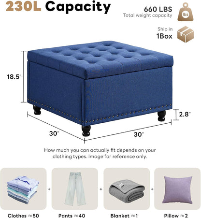 Tbfit Large Square Tufted Upholstered Ottoman and Coffee Table with Storage, Oversized Footrest