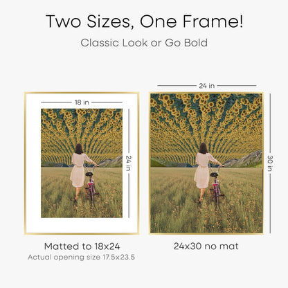 Homeforia 24x30 Picture Frame Gold, High End Metal 24 x 30 Poster Frames with 18 by 24 Mat Opening