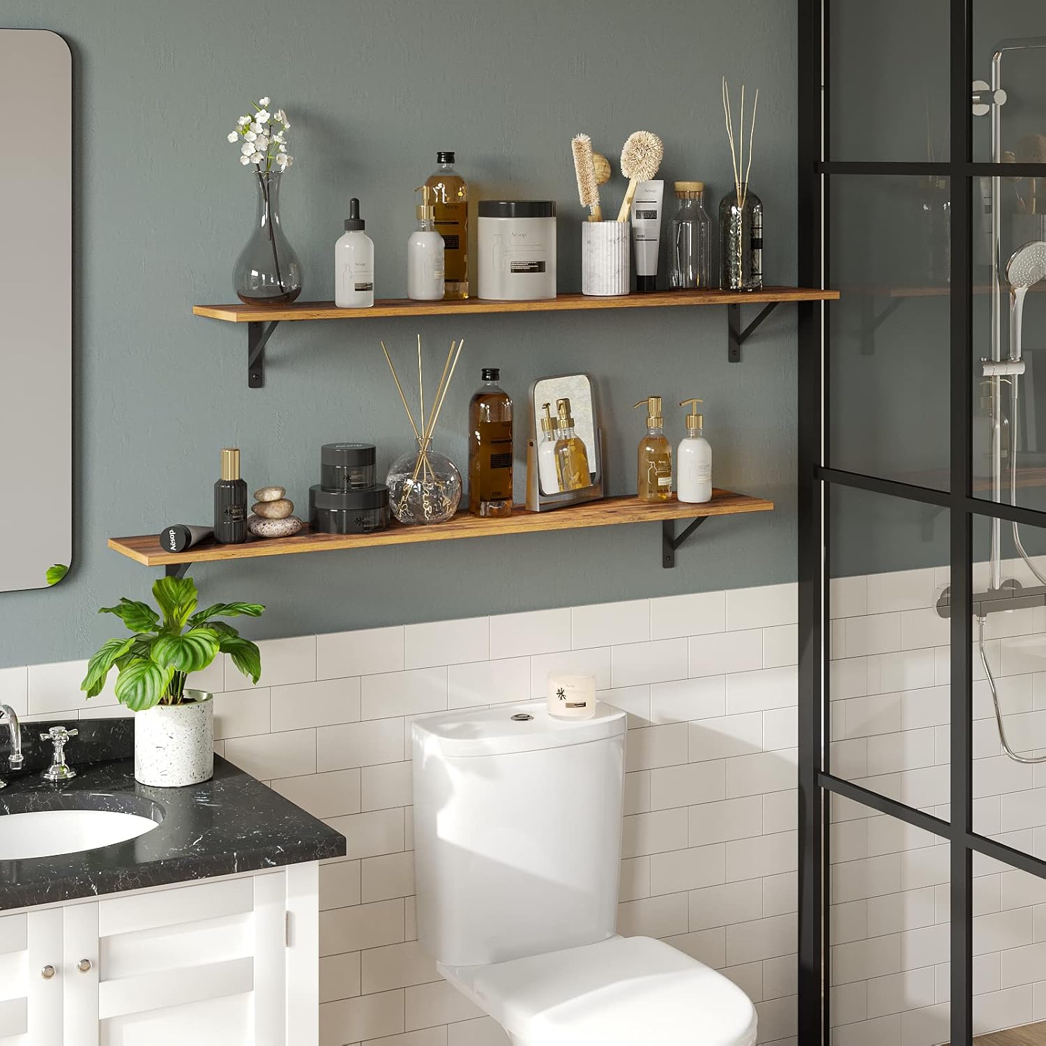 DINZI LVJ Long Wall Shelves, 55.1Inch Wall Mounted Shelves Set of 2, Extra Large Floating Storage
