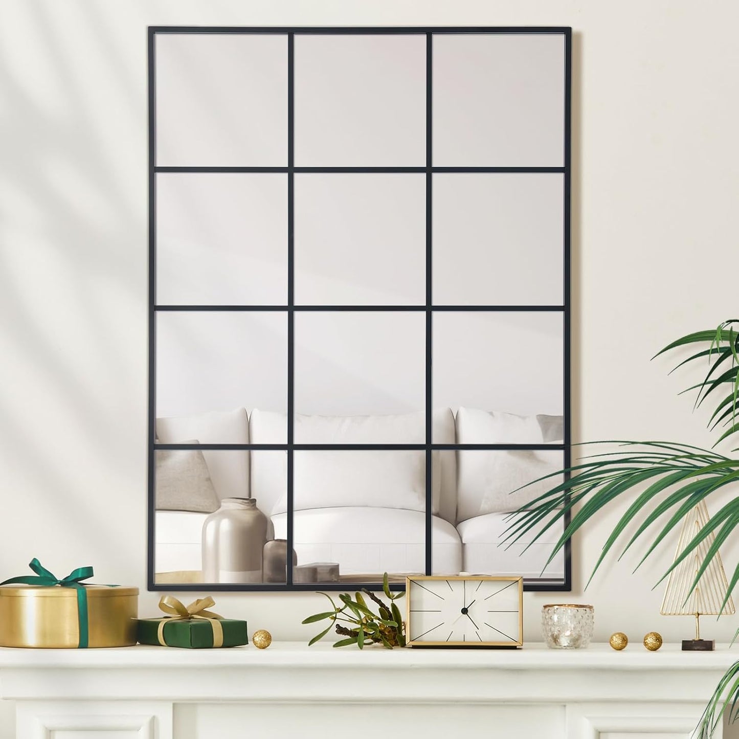 Windowpane Wall Mirror 30"x40" Black Wall Mounted Art Pane Mirror Farmhouse Decorative Mirror