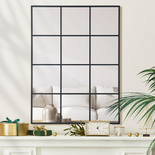 Windowpane Wall Mirror 30"x40" Black Wall Mounted Art Pane Mirror Farmhouse Decorative Mirror