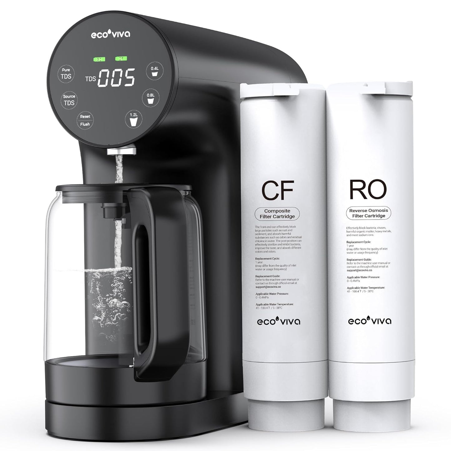 Ecoviva Countertop Reverse Osmosis System RO Water Filter, 5-Stage Filtration, Real-time TDS