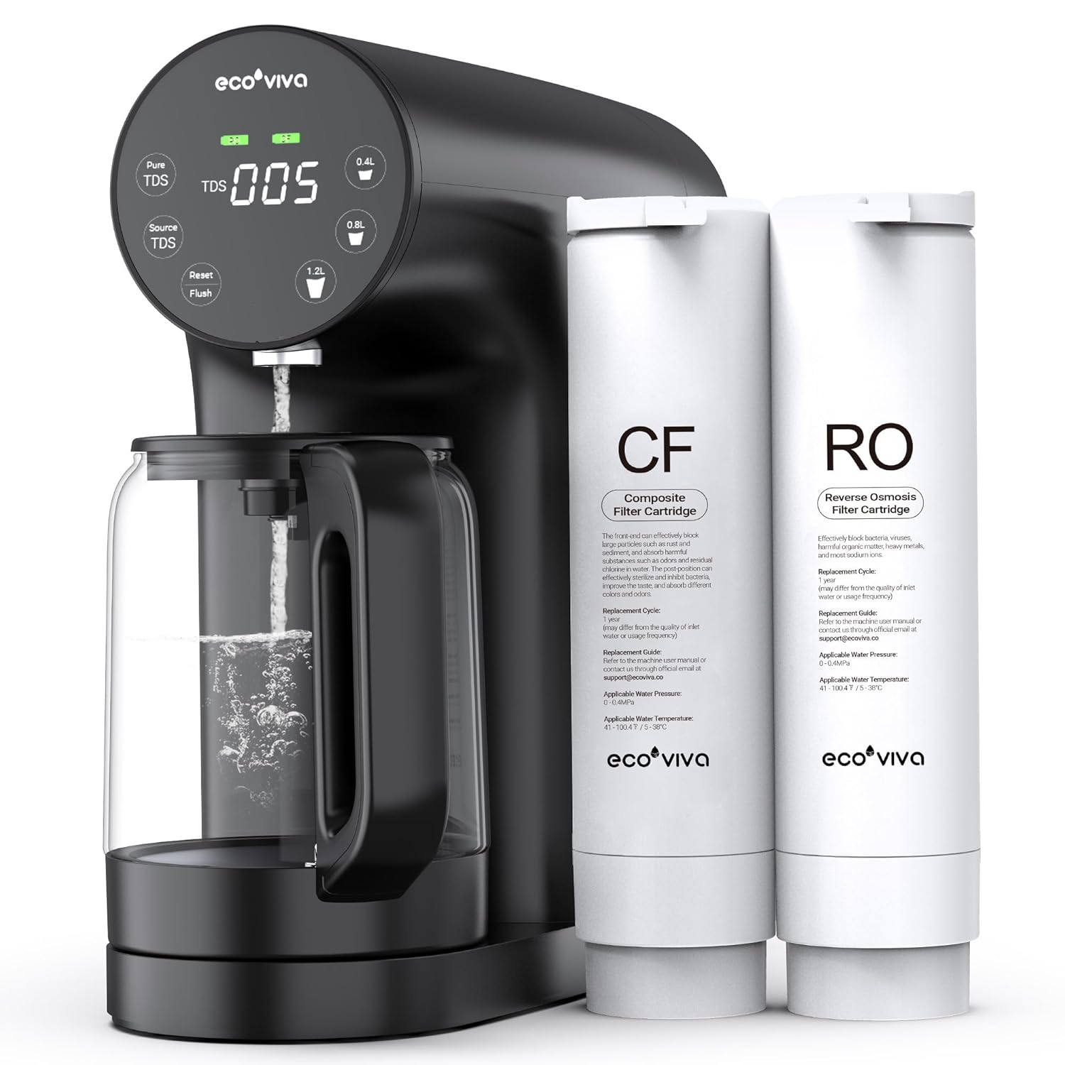 Ecoviva Countertop Reverse Osmosis System RO Water Filter, 5-Stage Filtration, Real-time TDS