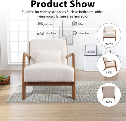 INZOY Mid Century Modern Accent Chair with Lamb Wool Fabric, Upholstered Living Room Chairs with