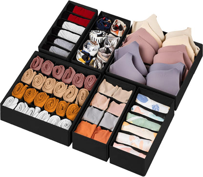 6 Pack Sock Underwear Drawer Organizer Dividers, 58 Cell Foldable Fabric Dresser Closet Organizers