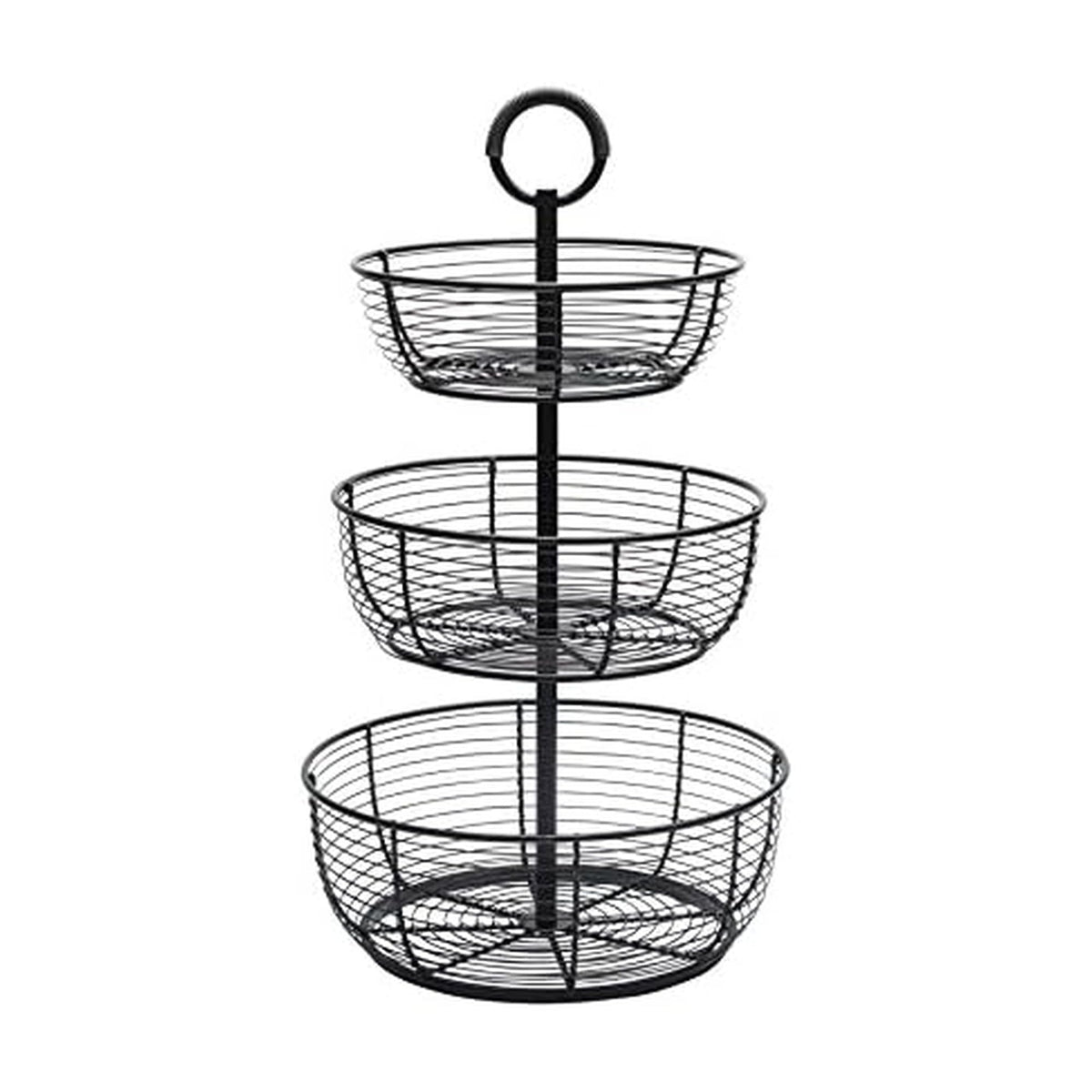 Gourmet Basics by Mikasa Round Wrap 3-Tier Metal Floor Standing Fruit/Home Storage Basket, Easy
