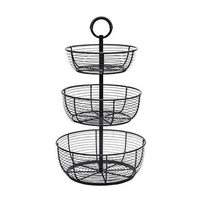 Gourmet Basics by Mikasa Round Wrap 3-Tier Metal Floor Standing Fruit/Home Storage Basket, Easy
