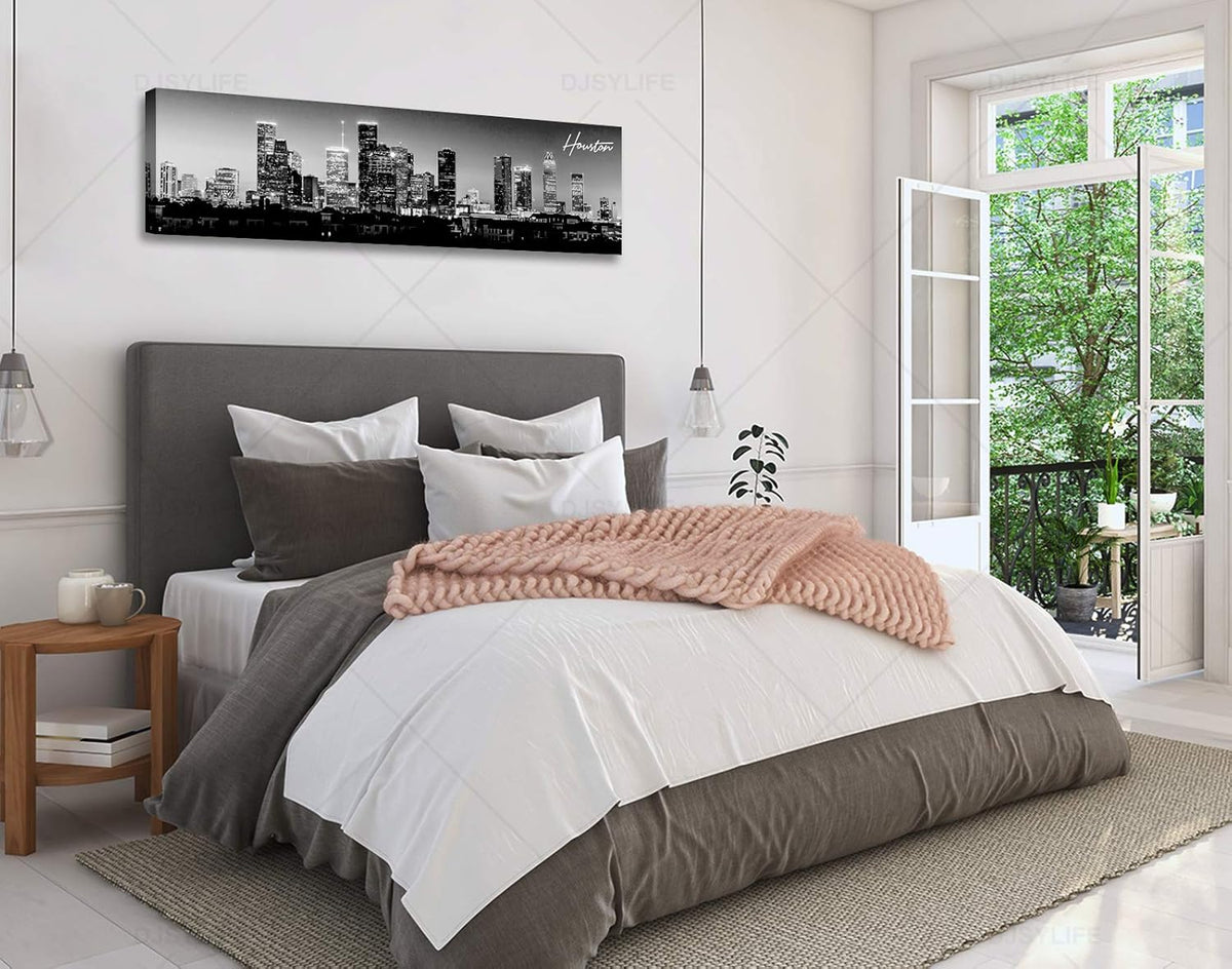 DJSYLIFE Houston Skyline Canvas Wall Art Decor Black & White City Pictures Painting Texas Cityscape