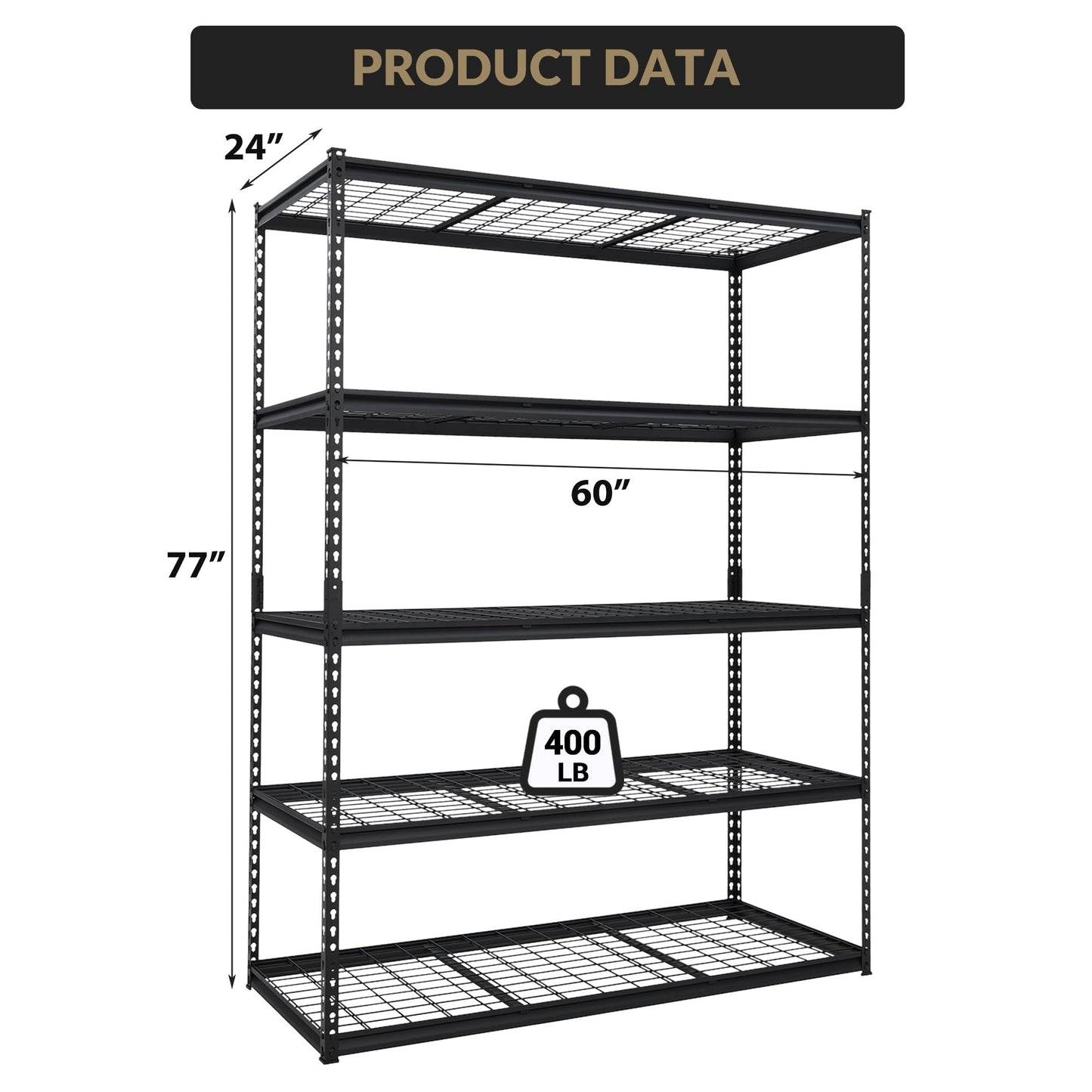 Towallmark Heavy Duty Storage Shelves 60 * 24in, 5 Tier Garage Storage Shelving, Adjustable Metal