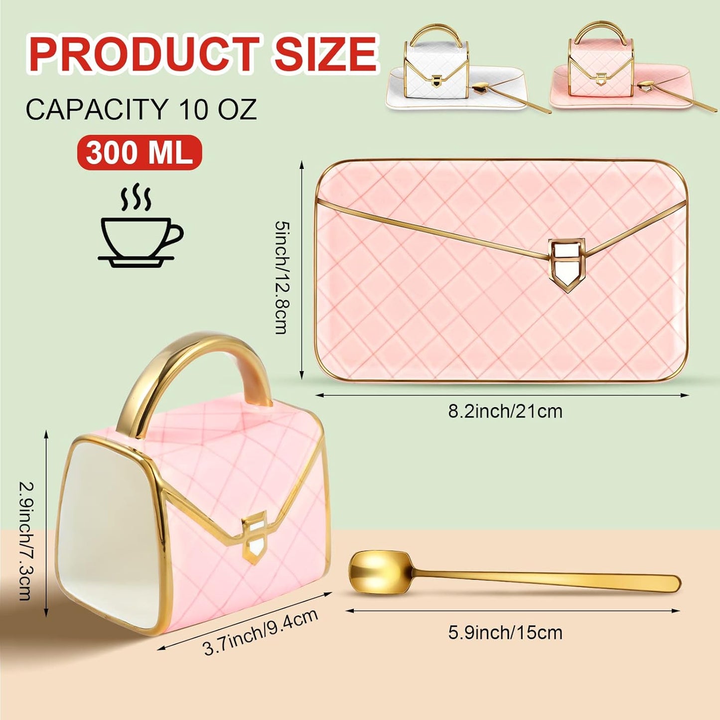 Zubebe 2 Sets Coffee Mug Elegant Handbag Shaped Cup Modern Ceramic Purse Mug with Spoon and Saucer