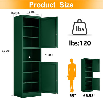 Tall Narrow Storage Cabinet 66.93" H Tall Bathroom Cabinet Metal Pantry Cabinets, 4 Adjustable