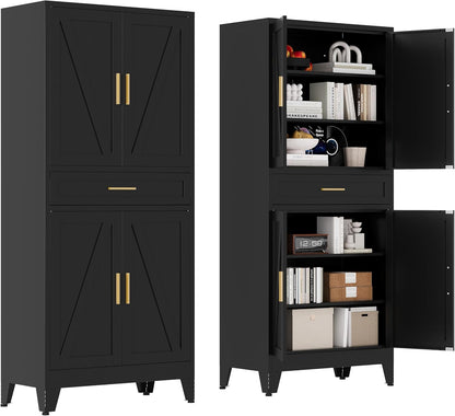 71 "Farmhouse Metal Filing Cabinet with a Drawer and 4 Adjustable Shelves, with 4 Large barn Door