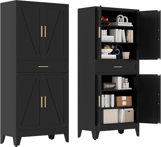 71 "Farmhouse Metal Filing Cabinet with a Drawer and 4 Adjustable Shelves, with 4 Large barn Door