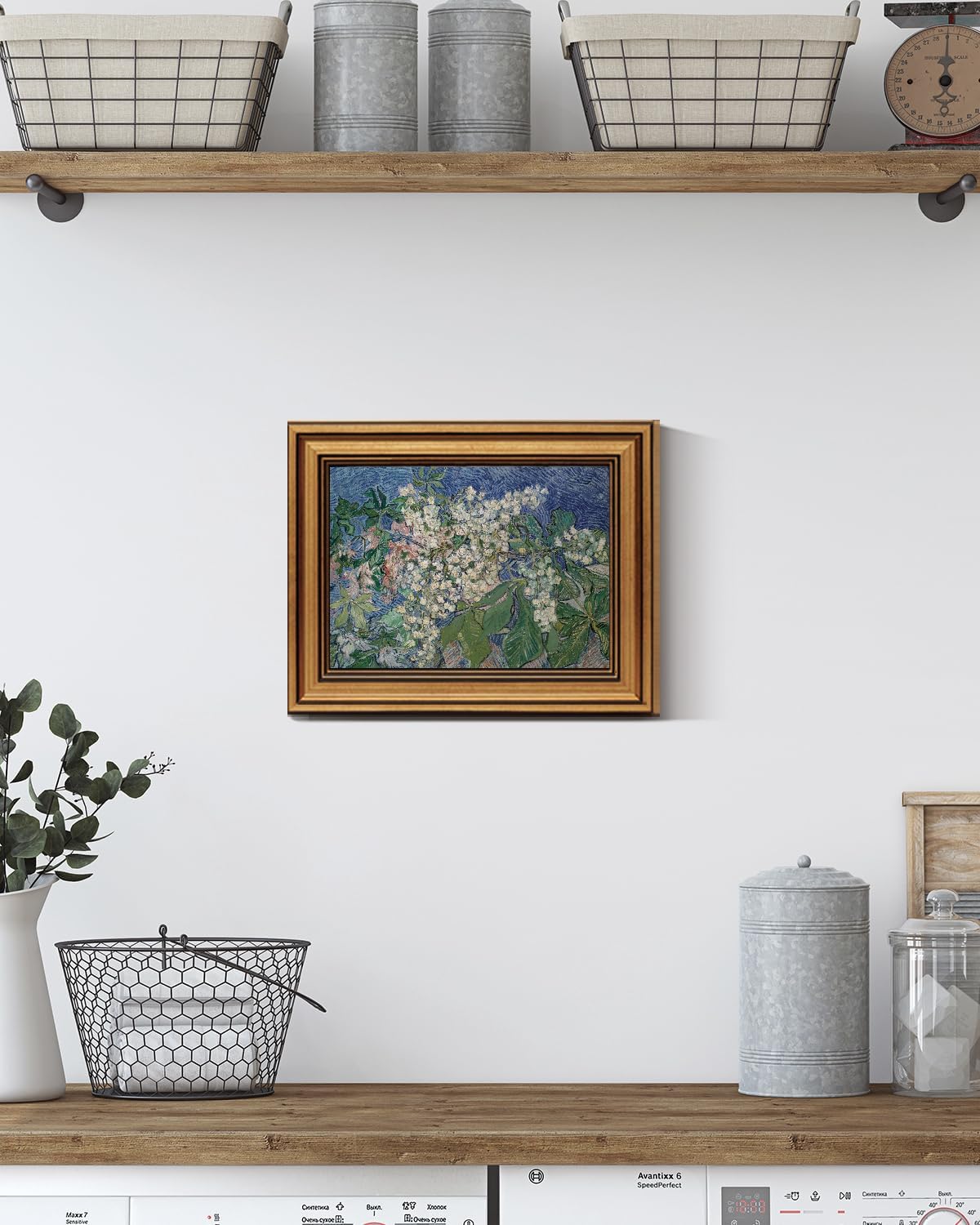 HUARCEY Gold Framed Vintage Wall Art for Living Room, Flowers Painting Canvas Prints Shelf Decor
