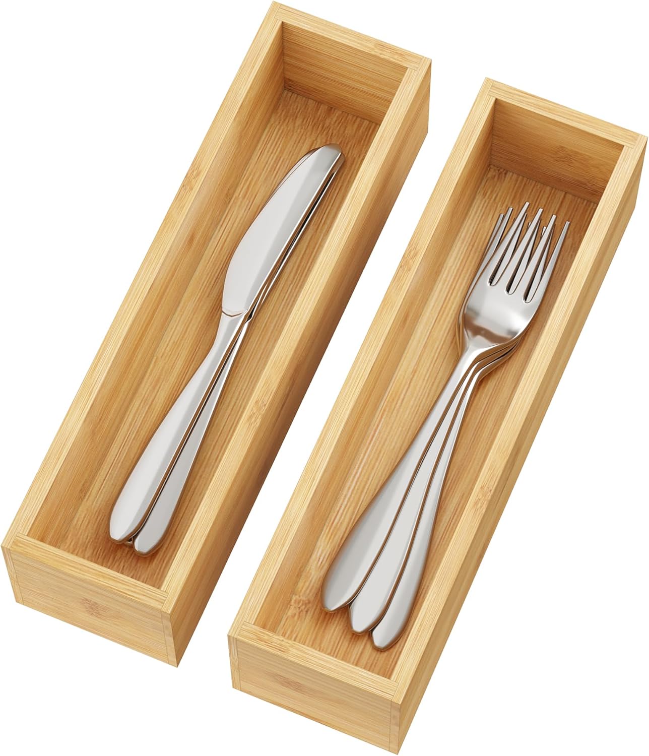 BAMEOS Kitchen Drawer Organizer,Small Silverware Drawer Organizer,Bamboo Utensil Organizer for