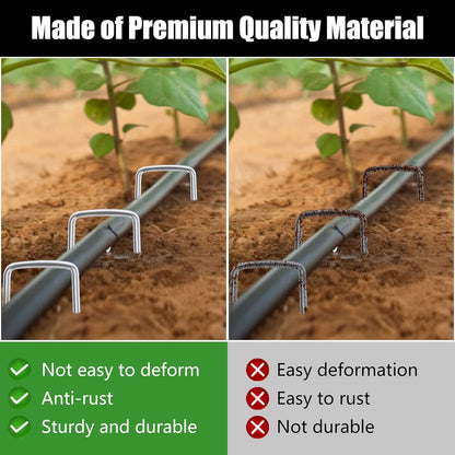 FEED GARDEN 6 Inch 300 Pack Galvanized Landscape Staples 11 Gauge Anti-Rust Garden Stakes