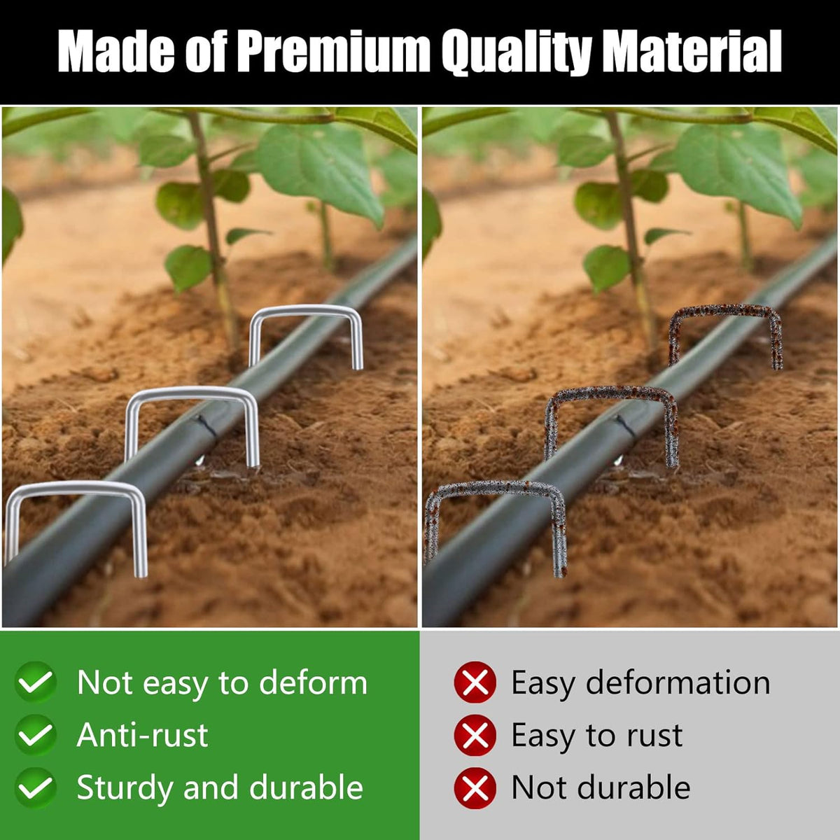 FEED GARDEN 6 Inch 200 Pack Galvanized Landscape Staples 11 Gauge Anti-Rust Garden Stakes